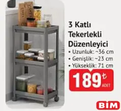 3 KATLI TEKERLEKLİ DÜZENLEYİCİ 36X23X71 CM